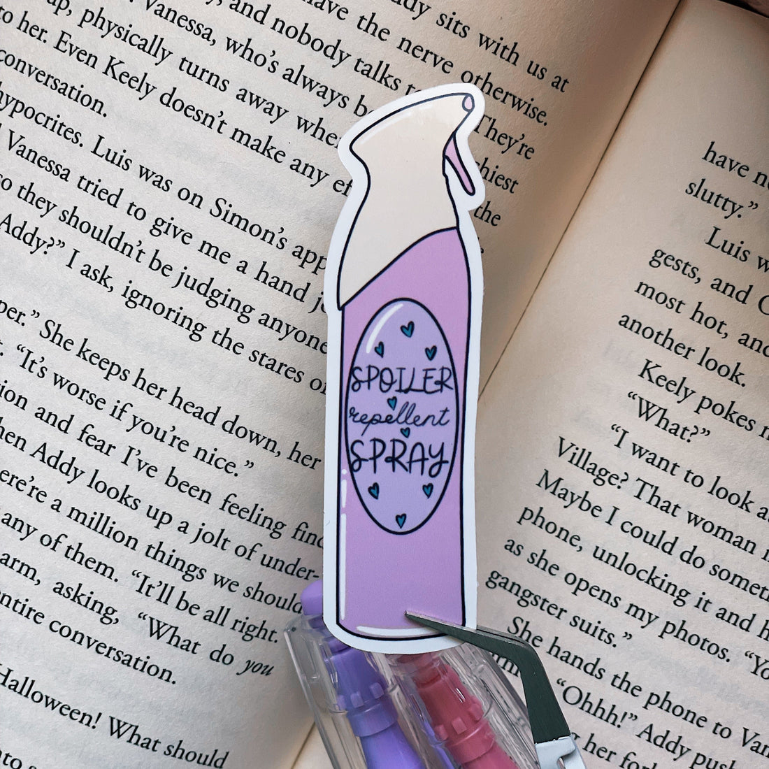 Spoiler repellent spray sticker